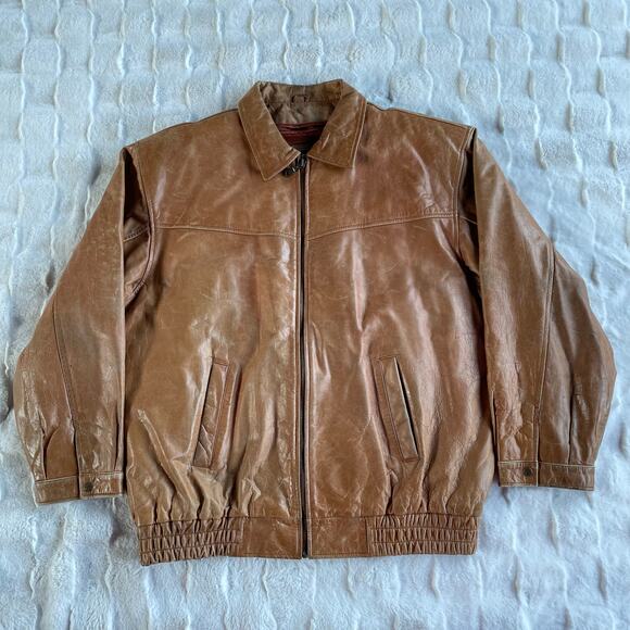 🔥Vintage Y2K Leather 2000 Brown Bomber Jacket Faux Fur Lined Grunge Biker Patina - Picture 4 of 16